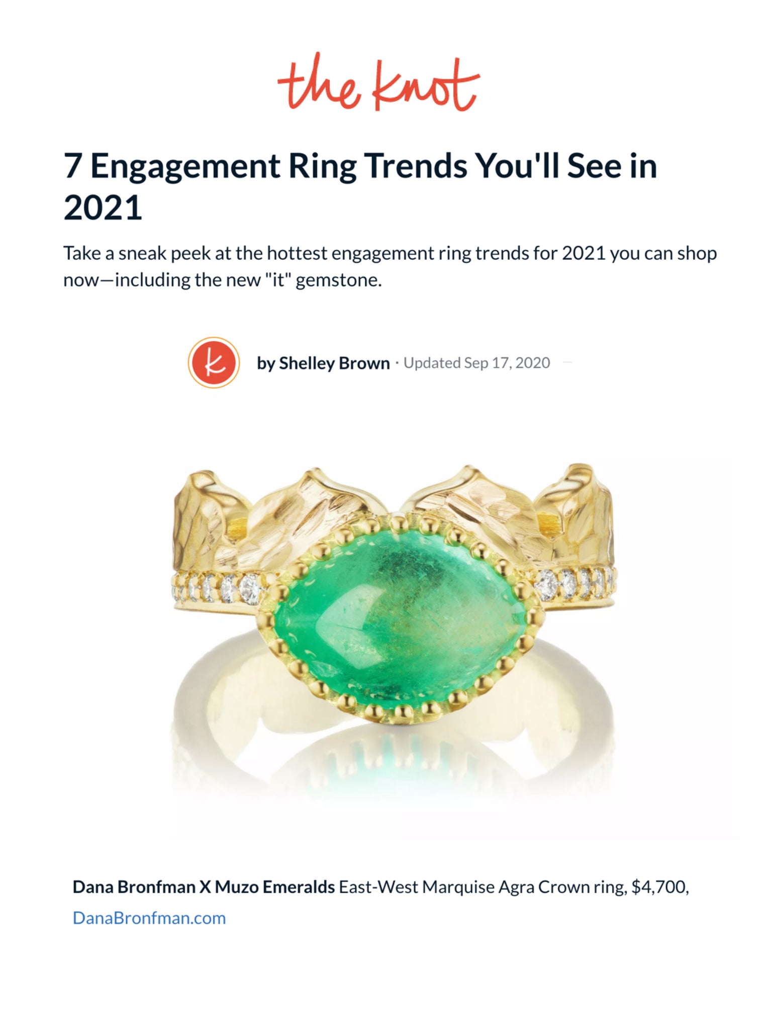 Dana Bronfman Emerald Crown Ring Featured on theknot.com