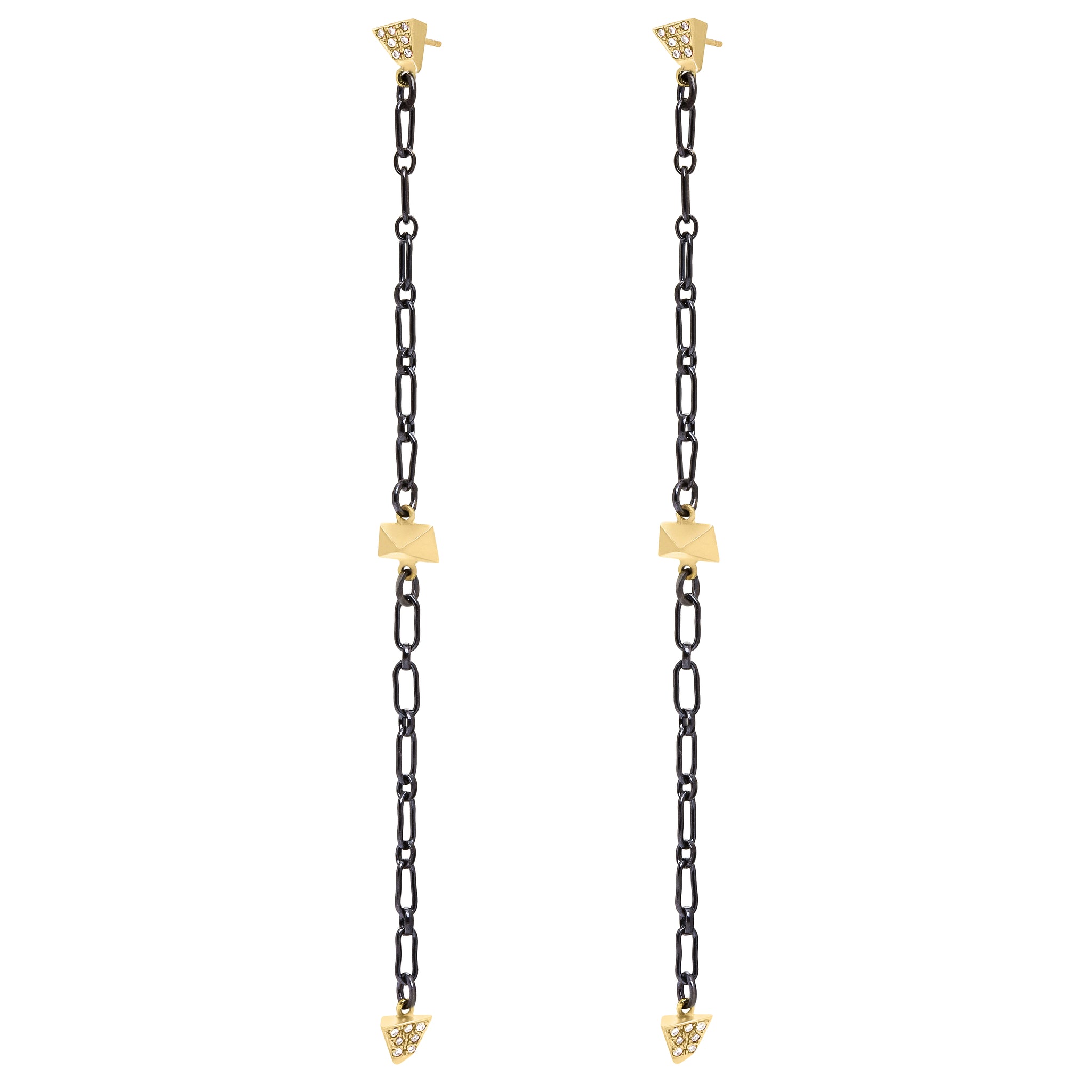 Long Pyramid Chain Post Drop Earrings