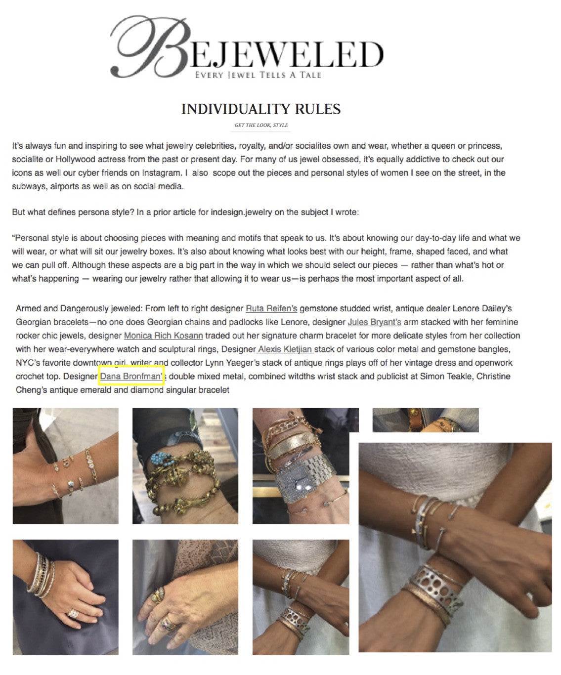 Various Dana Bronfman Bangles and Cuffs featured on BejeweledMag.com