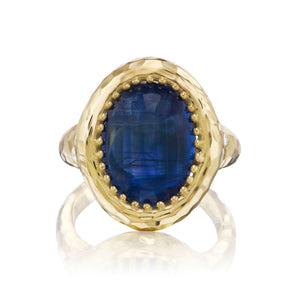 Classic Wide Hammered Bezel Ring with Oval Kyanite
