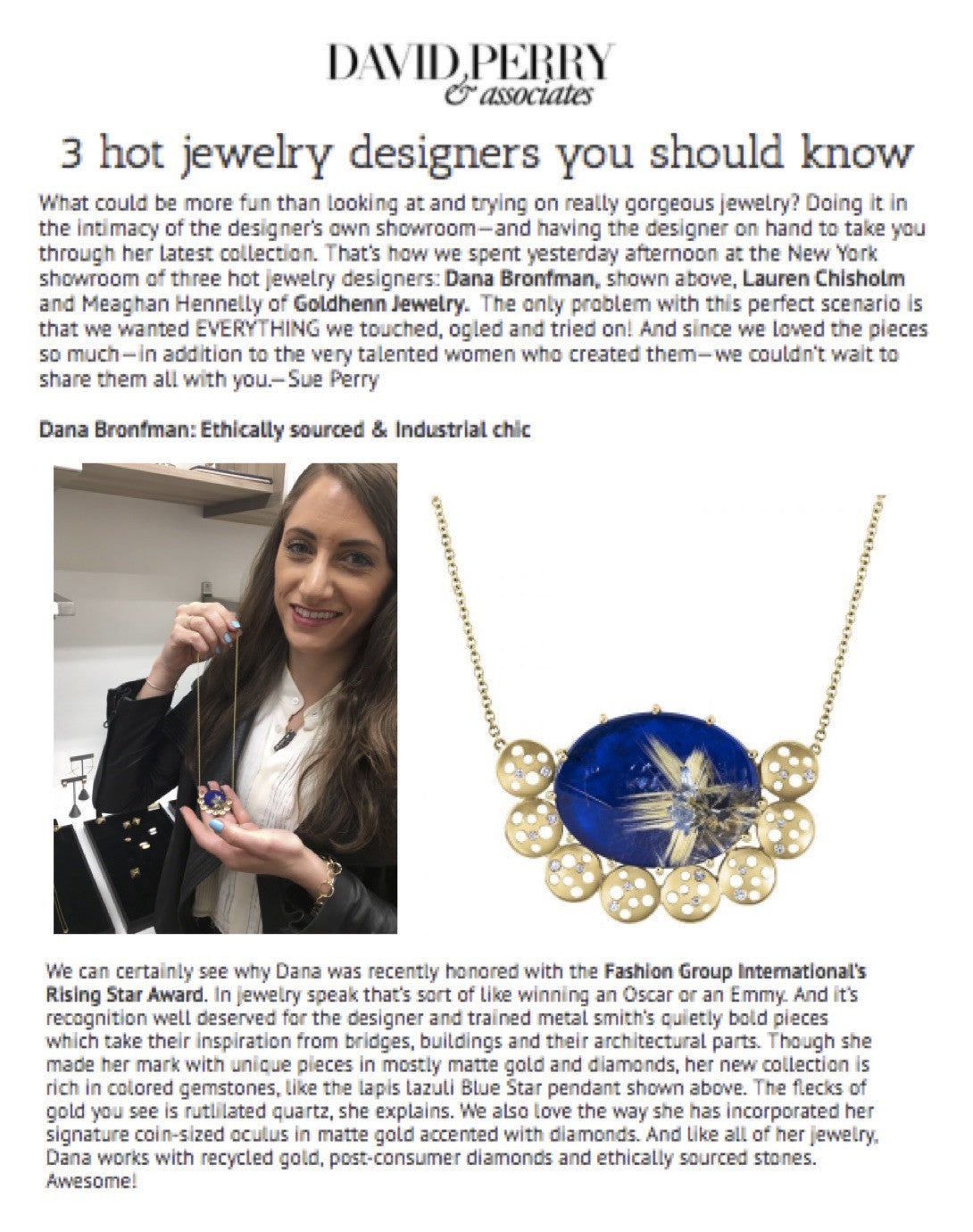 Blue Star Necklace featured on David Perry & Assoc.