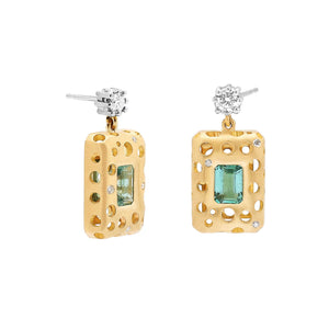 Chubby Oculus Bezeled-Rectangular Single Drop Emerald Drop Earrings