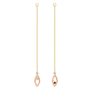 Marquise Earring Extenders 18K Rose Gold Hammered Yellow Gold Chain