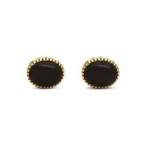 Raised Oculus Onyx Oval Stud Earrings 18K Yellow Gold Front View