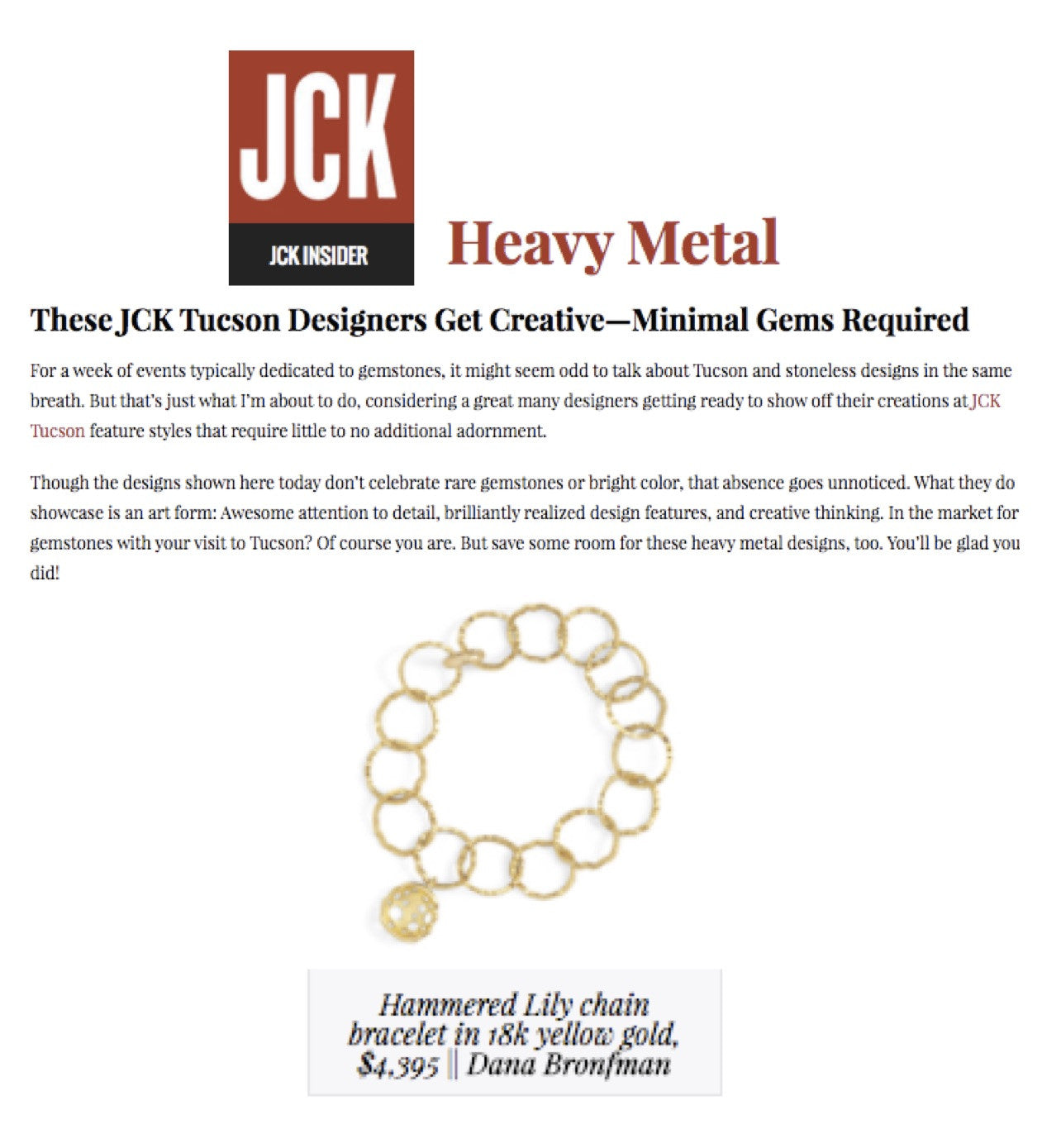 Hammered Lily Chain Bracelet featured on JCK Insider
