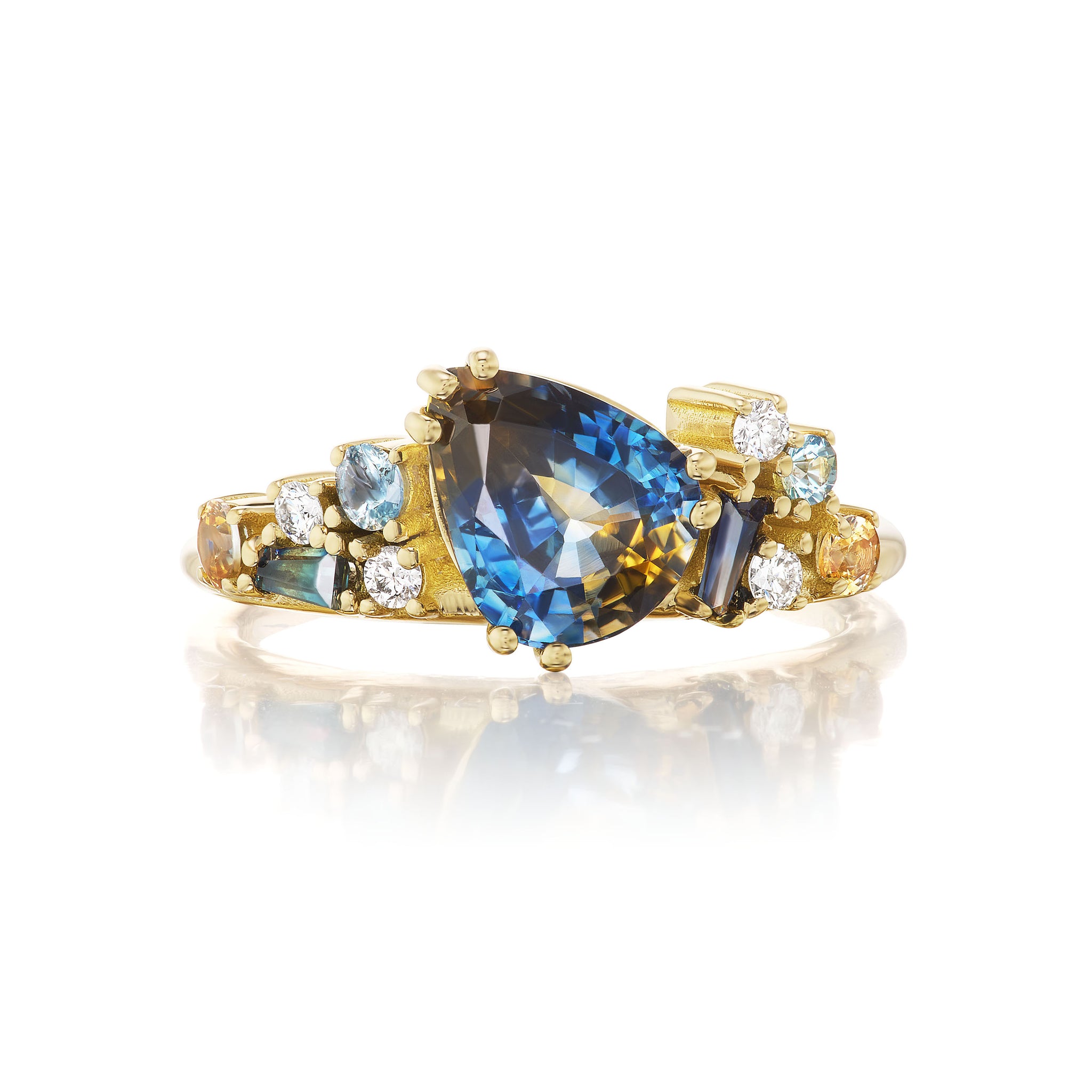 Custom Sapphire and Diamond Engagement Ring in 18K Yellow Gold