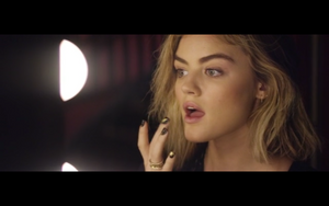 Lucy Hale wearing the Holly Ring with ‘Double Diamond Halos’