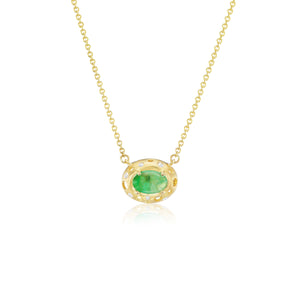 East-West Emerald Oculus Chubby Bezel Necklace