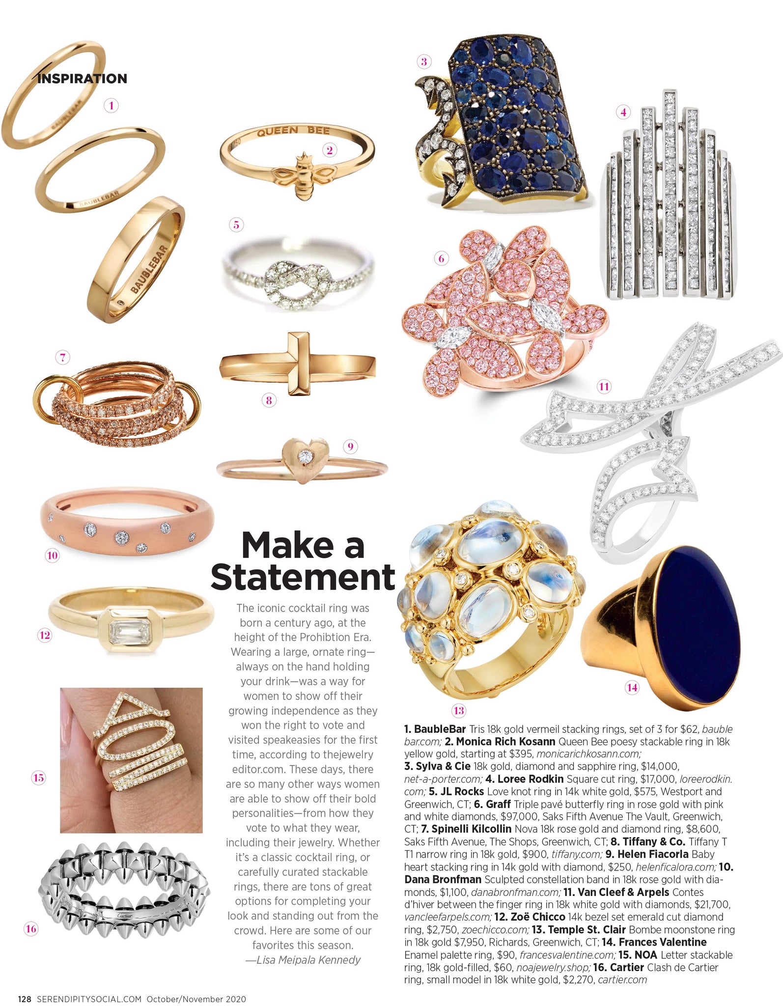 Dana Bronfman Sculpted Constellation Band featured in Serendipity October 2020 magazine