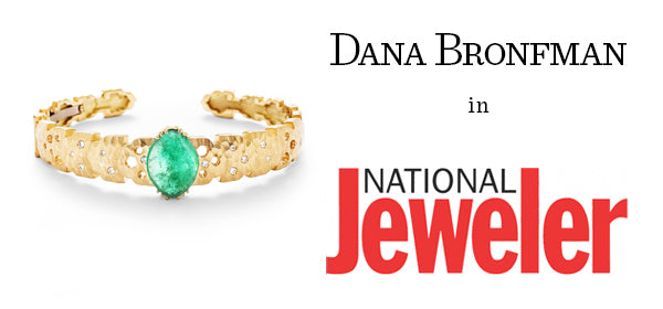 Dana Bronfman x Muzo Emeralds Marquise Agra Cuff featured in The National Jeweler