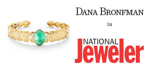 Dana Bronfman x Muzo Emeralds Marquise Agra Cuff featured in The National Jeweler