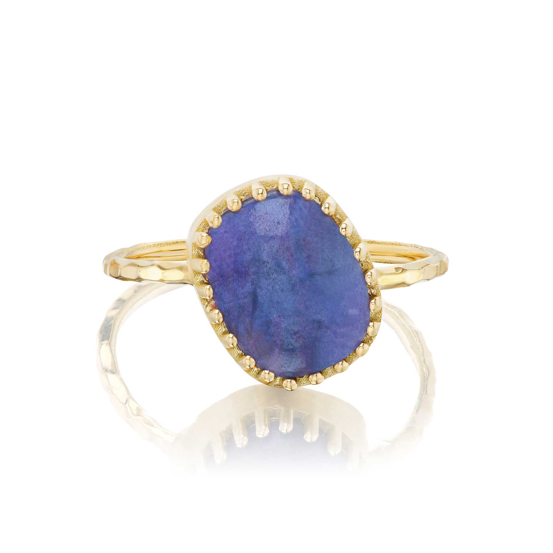 Diagonal Cushion Sugilite Pronged Bezel Solitaire Ring