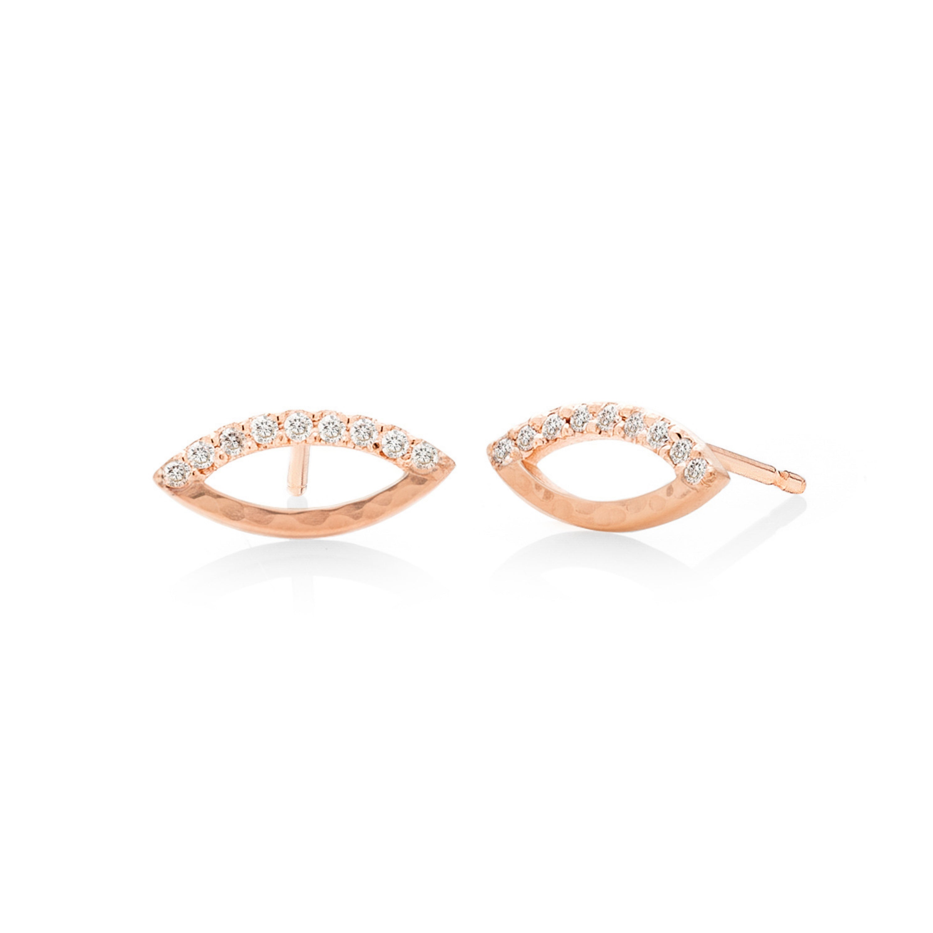 Half-Pave Oculus Marquise Stud Earrings