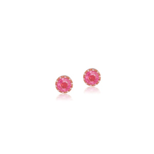 Tiny Pink Tourmaline Pronged Bezel Studs