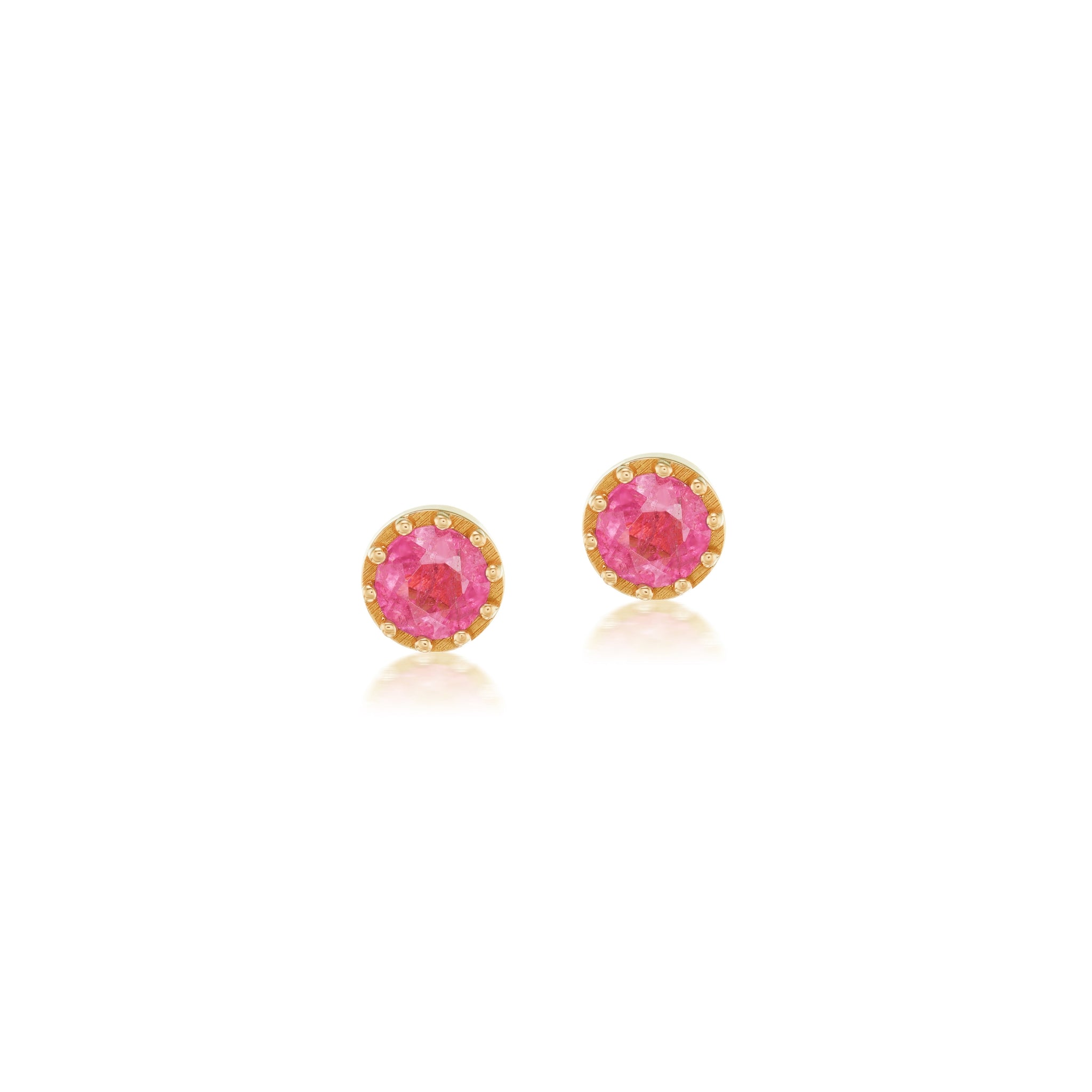 Tiny Pink Tourmaline Pronged Bezel Studs
