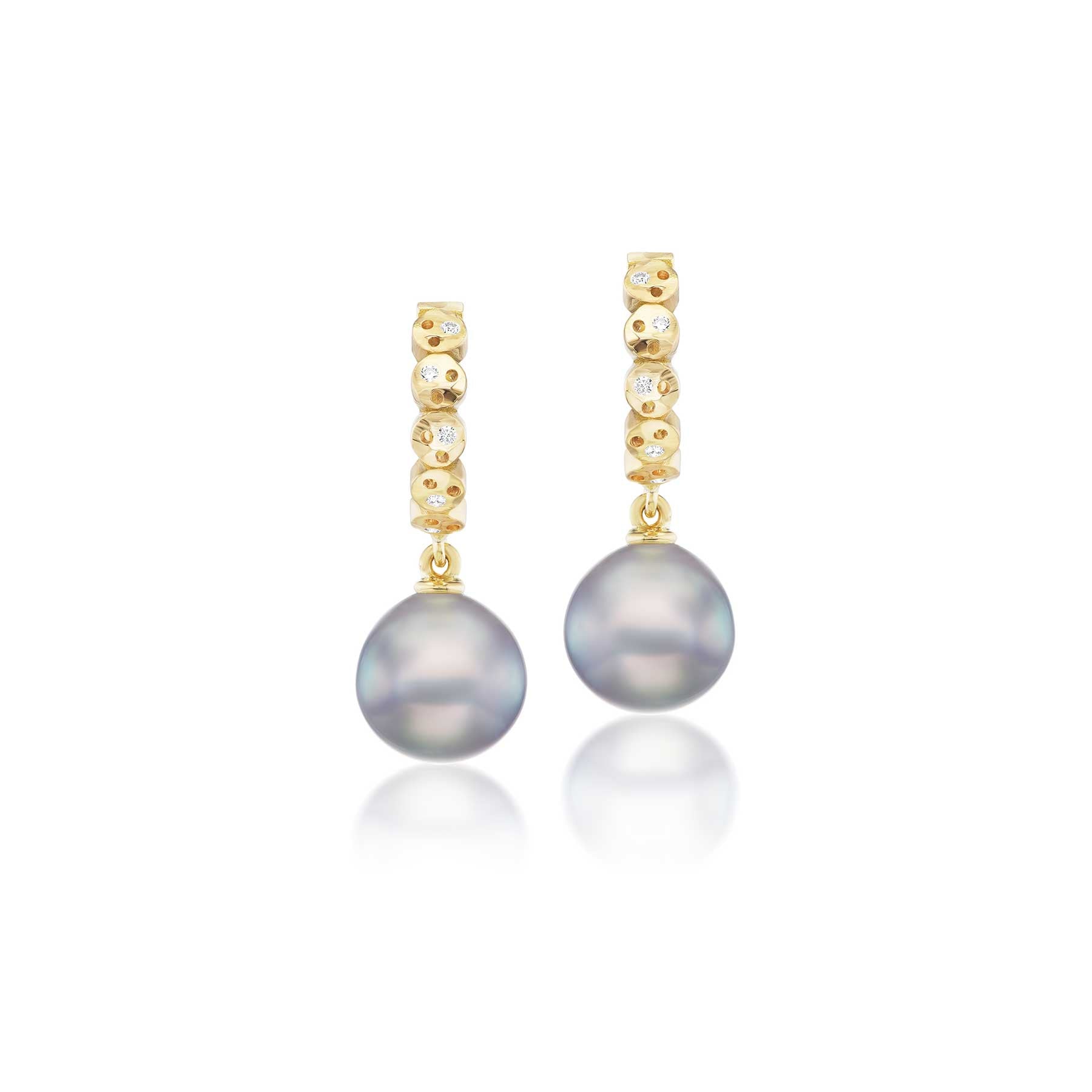 Constellation Coin Huggie Drop Earrings with Round Sea of Cortez Cultured Pearls