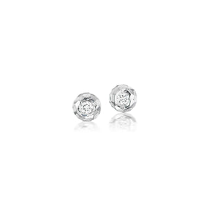 Small Diamond Hammered Donut Stud Earrings