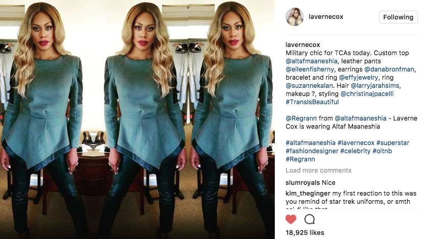 Actress, Laverne Cox, wore the Tiny Coin Studs while attending a Netflix TCA panel, in January 2016.