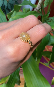 Tapered Coins Ring with Oval Rutilated Quartz