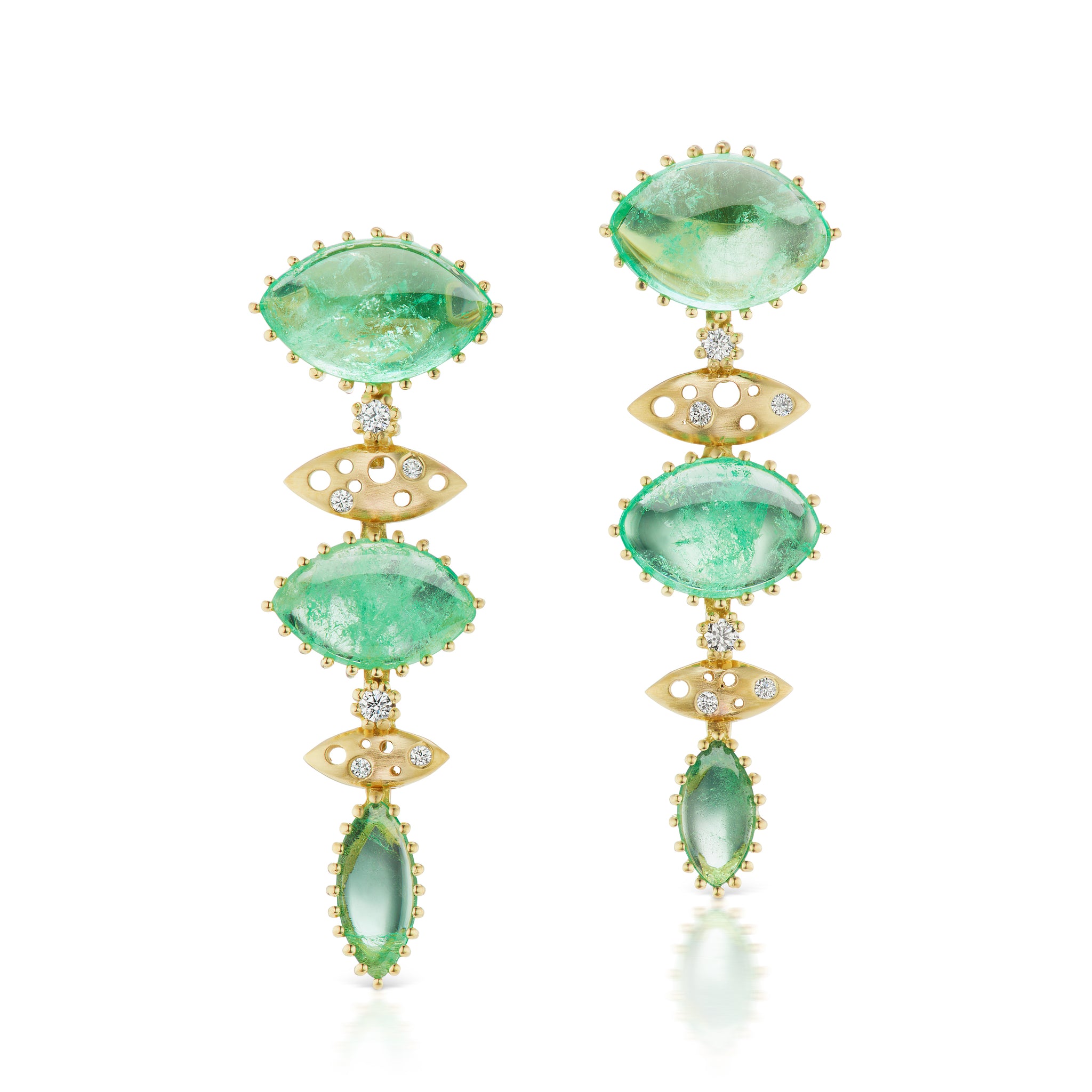 East-West Marquise Emerald & Oculus Tiered Drop Earrings