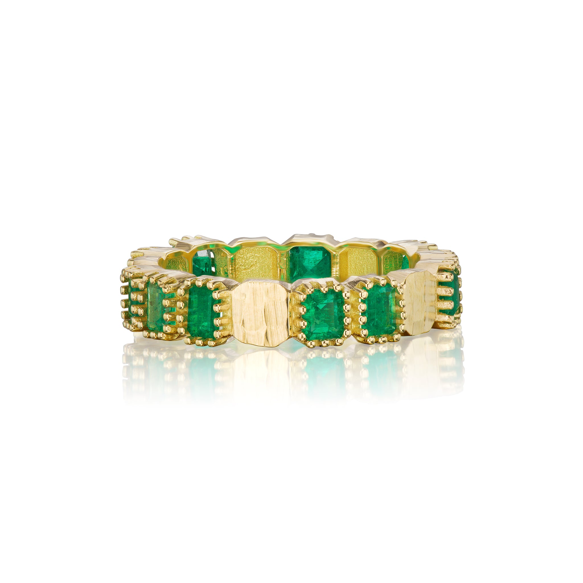Emerald & Hammered Gold Eternity Band