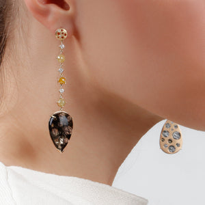 "Turning" Black Quartz & Diamond Drop Earrings