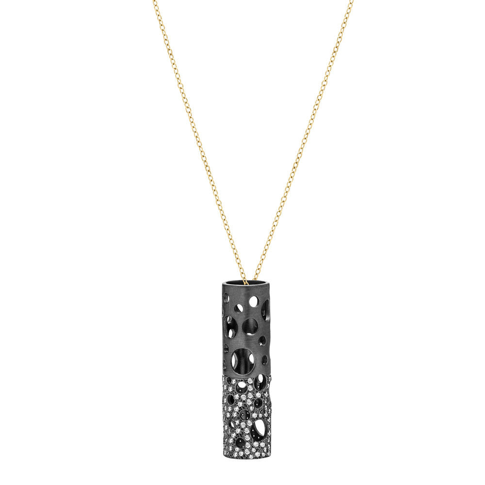 Blackened Silver Half Pavé Holly Pendant