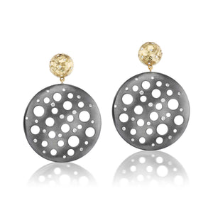 Oversized Oculus Disco Drop Earrings with Hammered Dome Top