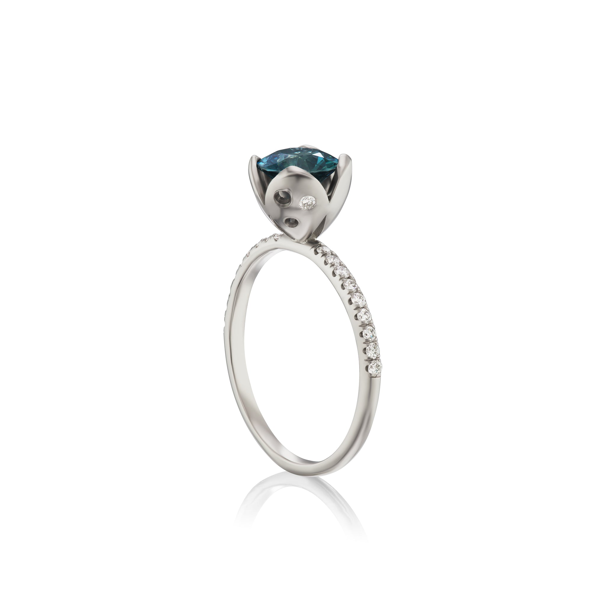 Petal-Set Solitaire Ring with Blue Montana Sapphire