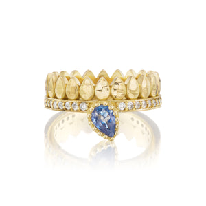 Petal Crown Ring with Pear-Shaped Light Blue Sapphire