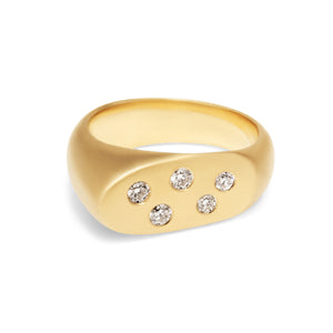 Dana Bronfman Constellation Lipstick ring in yellow gold with white diamonds.