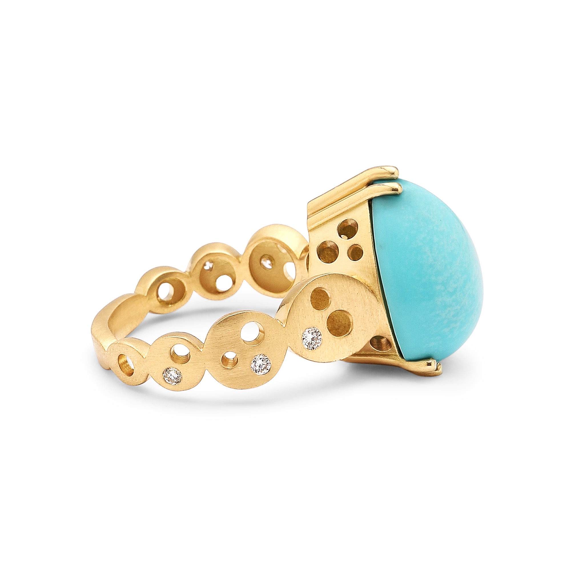 Pear-Shaped Sleeping Beauty Turquoise & Coin Band Ring