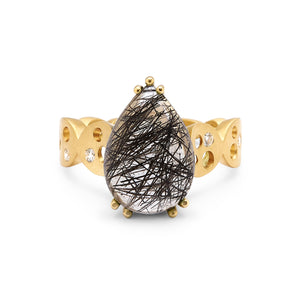 Tapered Coins Ring with Pear Shaped Cabochon, Tourmalated Quartz