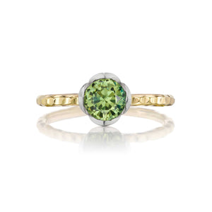 Two Tone Petal-Set Solitaire Ring with Green Australian Sapphire